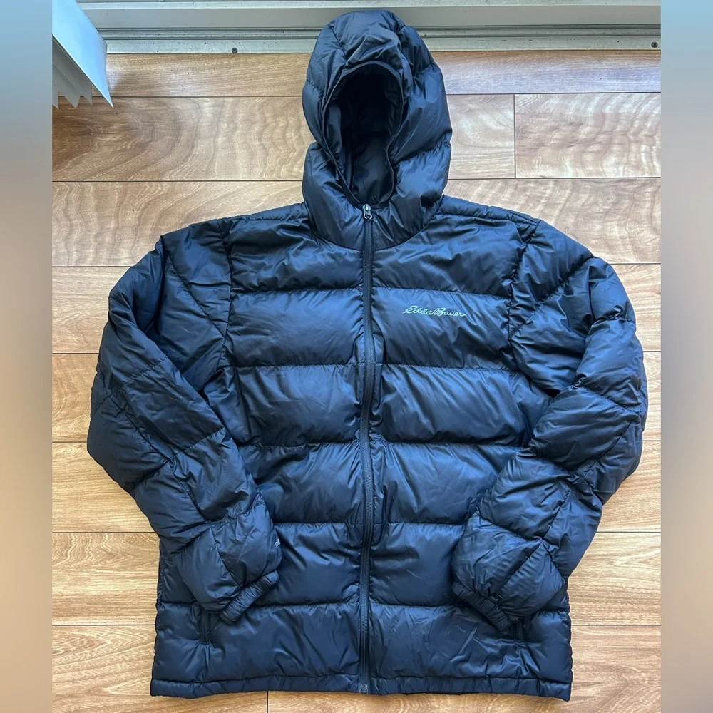 Eddie Bauer Black Men's Wide Channel Hooded Down Jacket